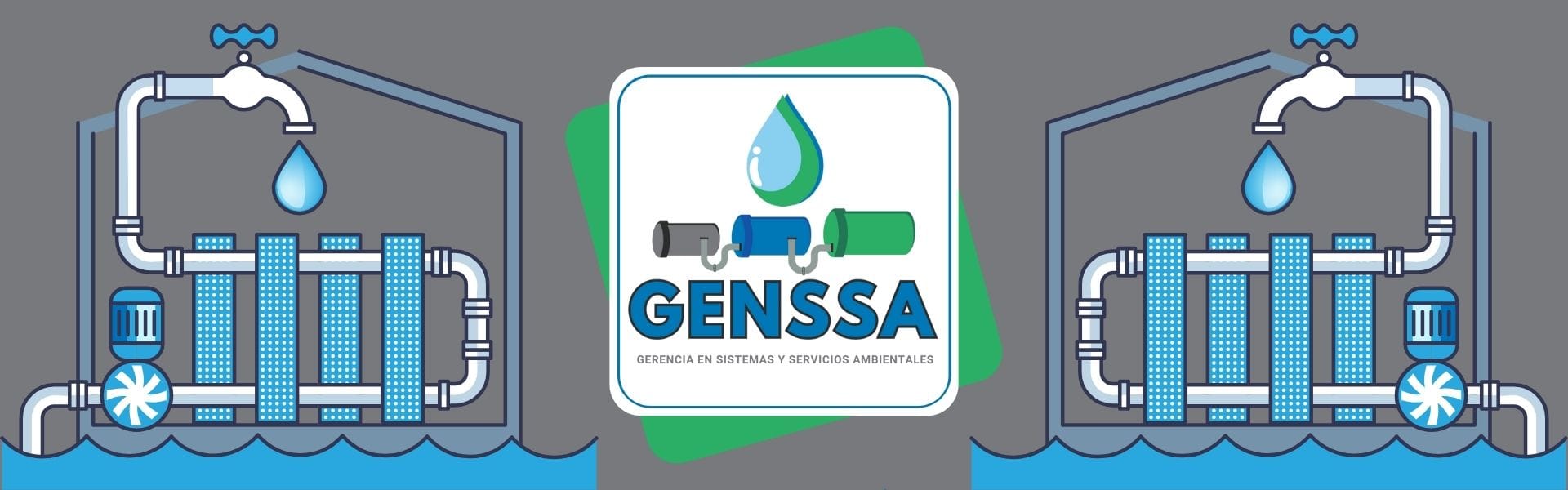 Genssa Tratamientos de Agua Representación gráfica de sistemas de ingeniería de agua en Colombia, destacando soluciones sostenibles de GENSSA SAS.