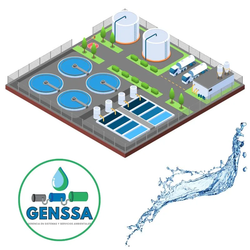 Planta de tratamiento de agua representando la ingeniería ambiental en Colombia con GENSSA.