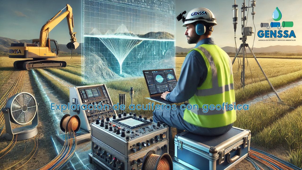 Geofísico de GENSSA realizando una detección de Acuíferos mediante tomografías eléctricas en campo para identificar nacimientos de agua