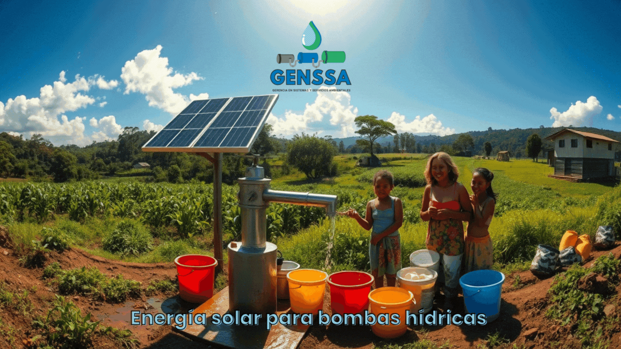 Comunidad rural colombiana beneficiándose de sistema de bombeo hidráulico con energía solar de GENSSA
