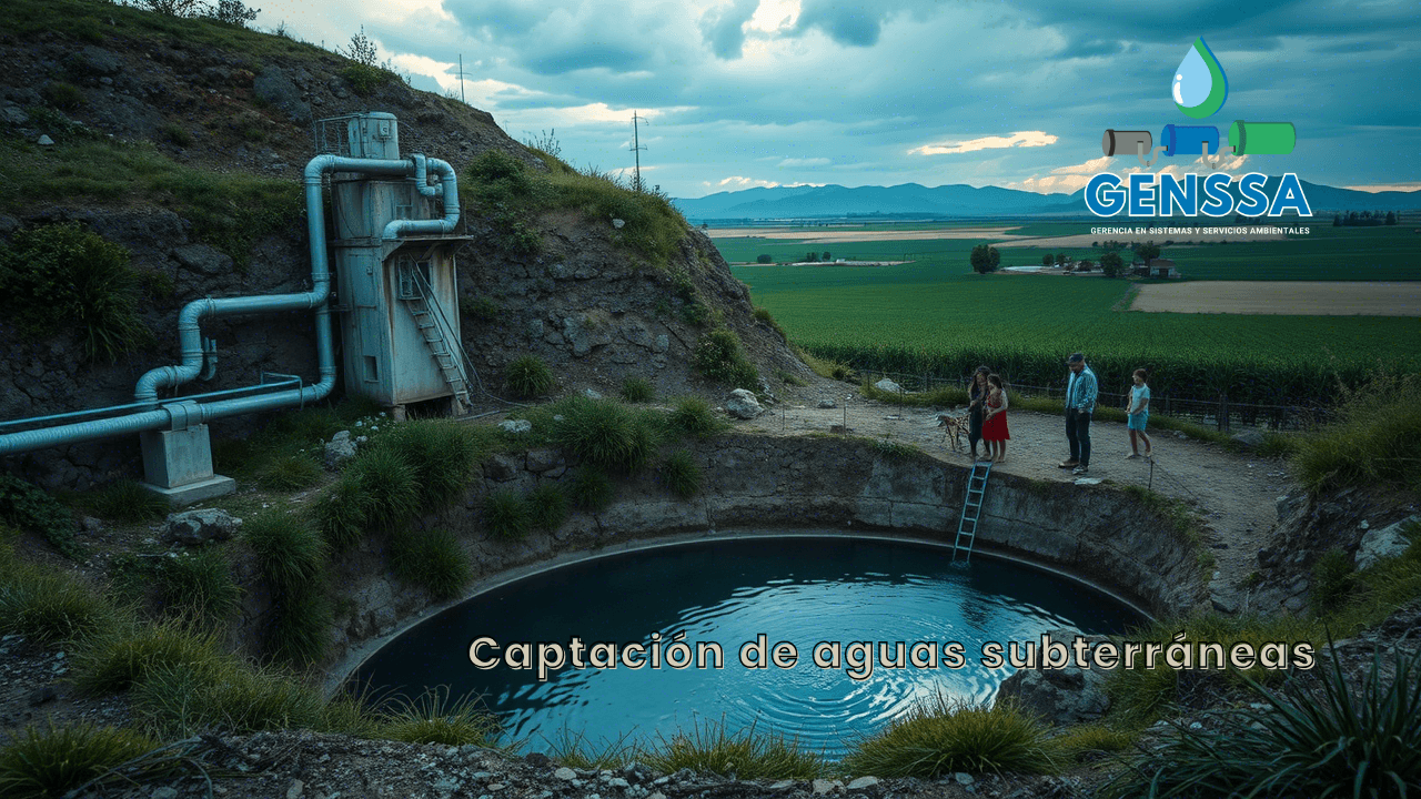 Captación de aguas subterráneas en un entorno rural con un pozo en funcionamiento