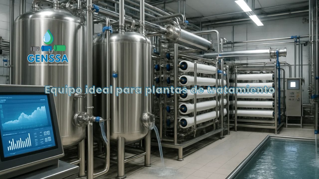Equipo ideal para plantas de tratamiento: moderna instalación con tanques de acero y tecnología de filtración avanzada GENSSA.