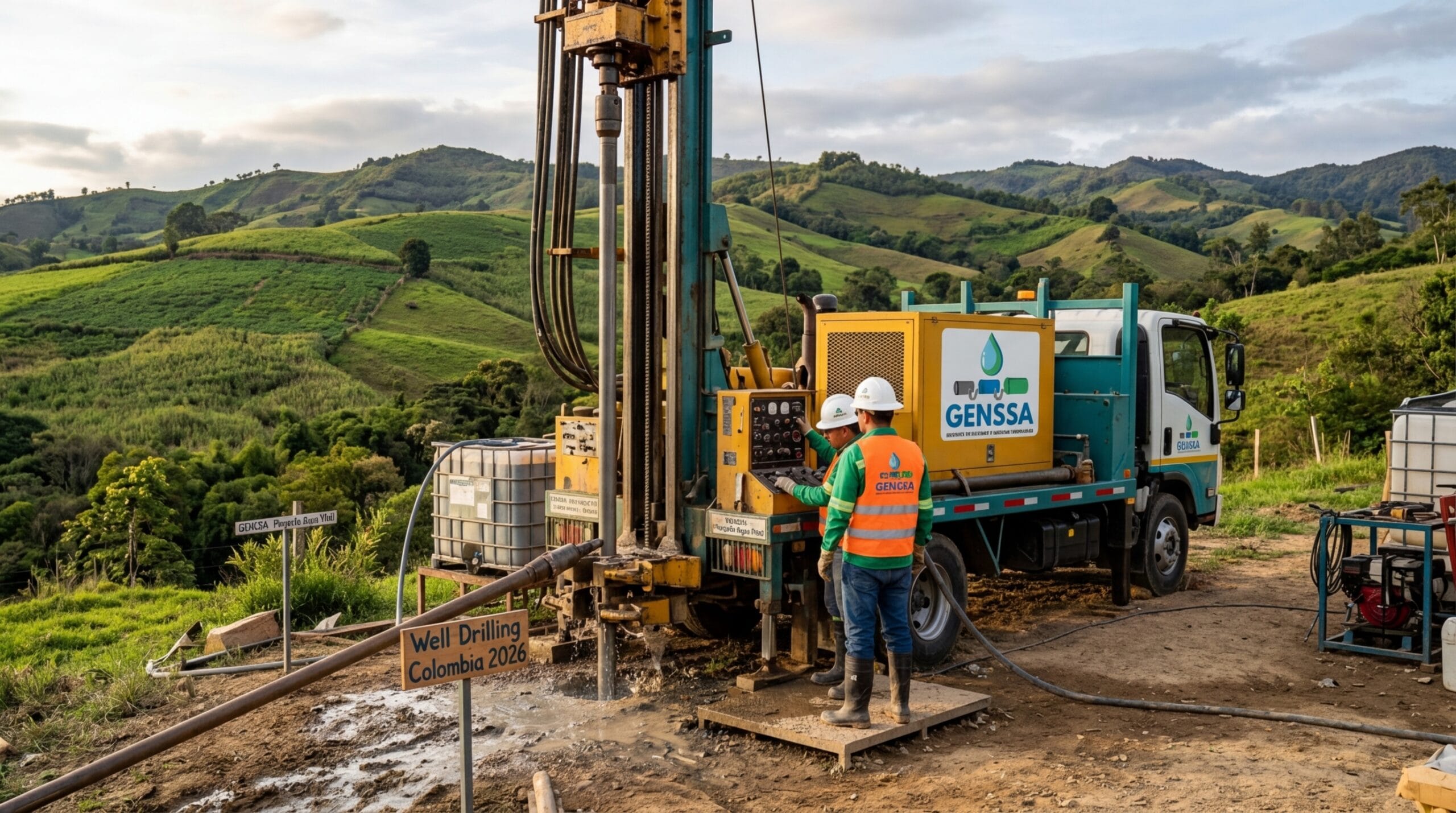Perforación de pozos Perforación de pozos Colombia con equipo técnico en proyecto rural